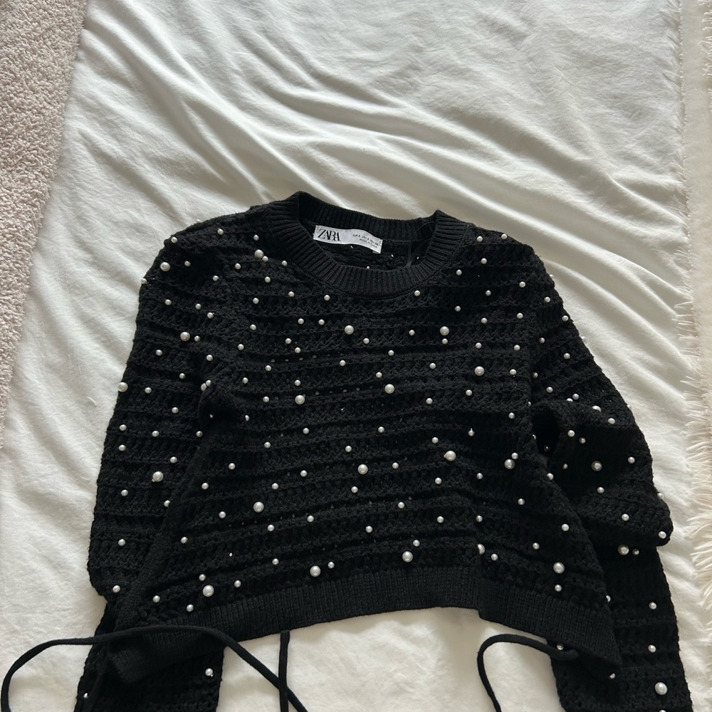 Zara Black Sweater with Pearl Details
